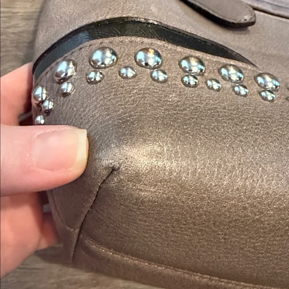 Brighton Taupe Leather Hobo Studded Shoulder Bag